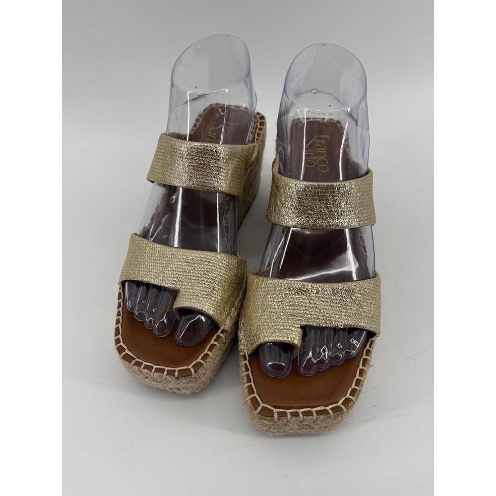 Franco Sarto, Clave Sandals, Women's Gold Leather Espadrille Wedge, Size 7.5